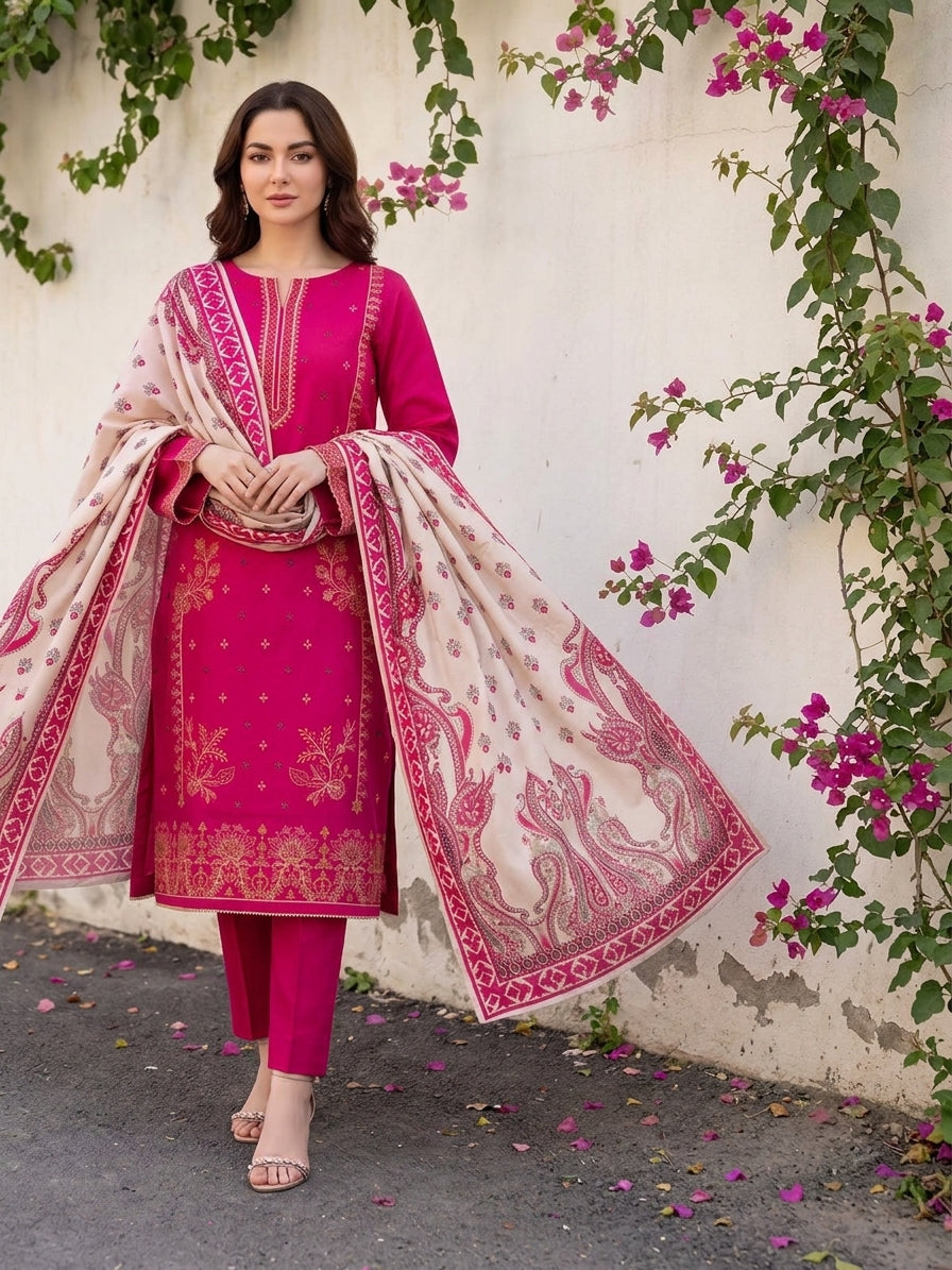 DHANAK EMBROIDRED SHIRT WITH IMPORTED SHAL