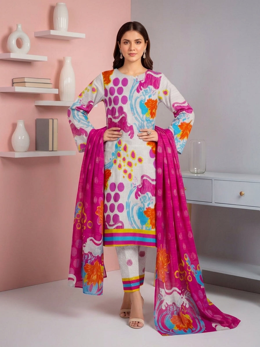 Khaddar fabric - red floral design