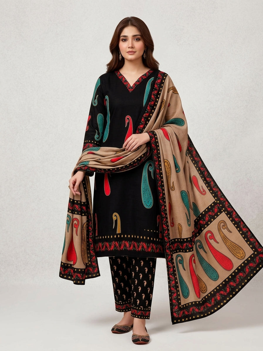 Khaddar fabric - colorful floral print